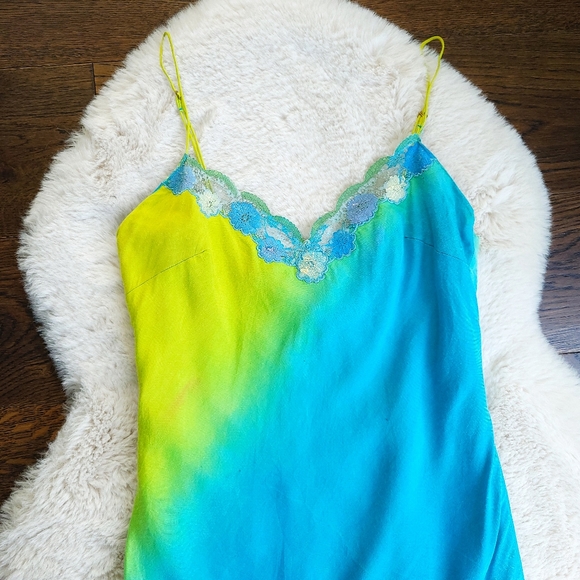 RARE Vintage Betsey Johnson Fairycore Vibrant Ombre Lace Silk Midi Slip … - Picture 2 of 9